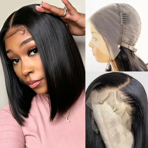 Vista 17 de Karlami Peluca de cabello humano Bob de 8 pulgadas, sin pegamento, 5 x 5 HD, con cierre de encaje, pelucas de cabello humano prearrancadas HD