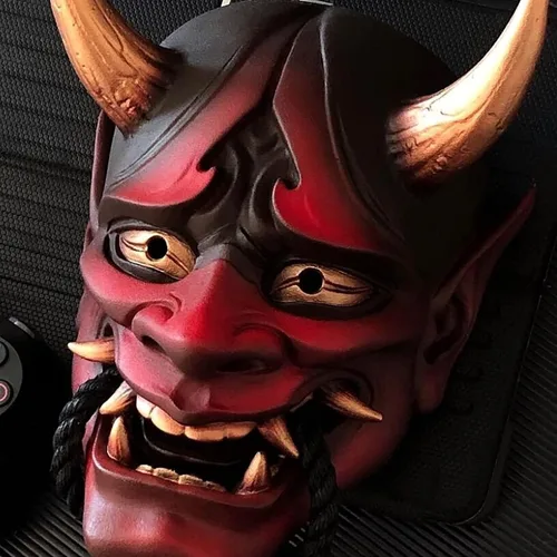 Vista 6 de Máscara de samurai japonés Oni Hannya para Halloween, máscara de demonio de media cara, NOH Kabuki Prajna Devil Half Face Mask Cosplay