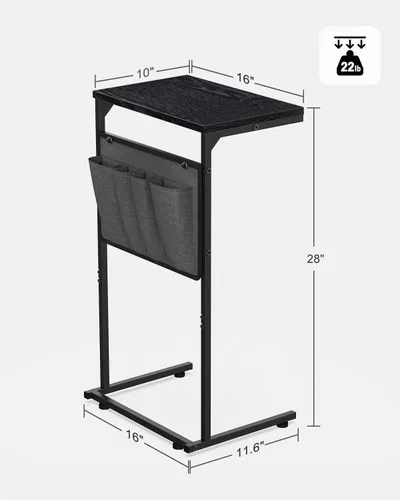 Vista 2 de Vantic - Mesa auxiliar en forma de C, mesa lateral pequeña para sofá y reclinable, bandeja deslizable debajo del sofá con bolsa de almacenamiento