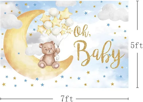 Vista 3 de MEHOFOND Telón de fondo azul para baby shower de 7 x 5 pies para niñas, recién nacido, bebé está en camino, fondo de fotografía, luna, nube