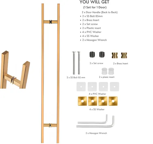 Vista 5 de Rectangle H-Type Door Pull 72" Gold (85mm Bolt)