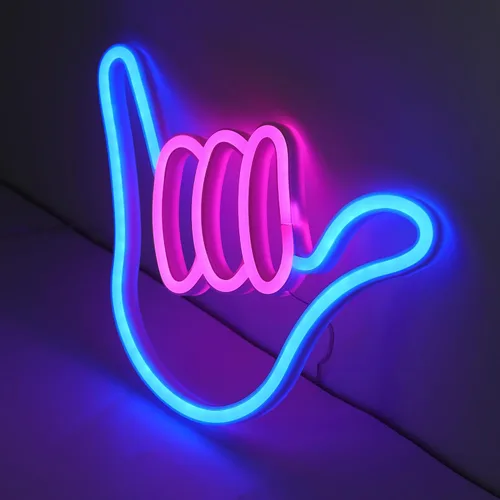 Vista 9 de ENUOLI Shaka Hand - Letreros de neón LED para decoración de pared, lámparas nocturnas alimentadas por USB y baterías, letreros iluminados para Rosa
