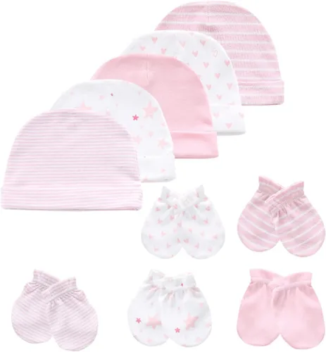 Vista 10 de MAMIMAKA Conjunto de gorro y manoplas para bebé recién nacido, gorras para bebés, niños y niñas de 0 a 6 meses, 100% algodón Oso/Marrón/Beige Hpgm34