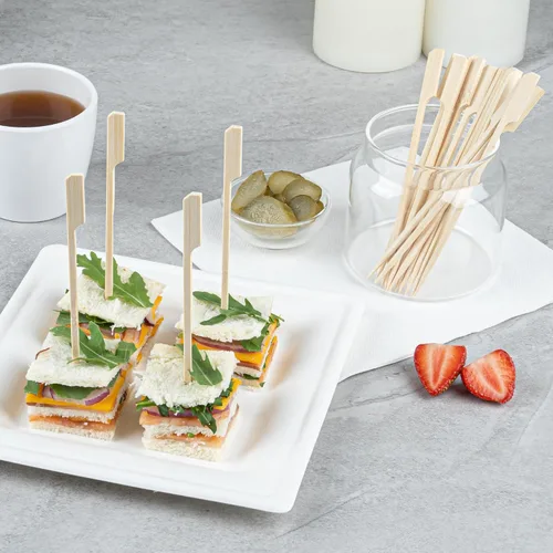 Vista 8 de Restaurantware Pinchos de bambú de 5.9 pulgadas, 100 púas de bambú desechables resistentes – Cabeza de paleta resistente de bambú para aperitivos