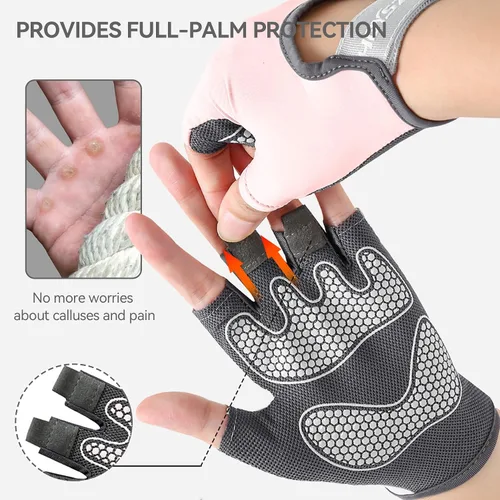 Vista 4 de Guantes de entrenamiento para hombres y mujeres, guantes de levantamiento de pesas antideslizantes con absorción de golpes, guantes de gimnasio