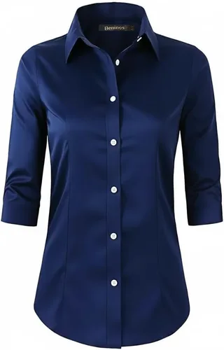 Vista 9 de Beninos Camisa de manga 3/4 para mujer, ropa de trabajo formal, color blanco