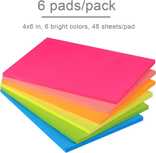 Vista 2 de Vanpad Notas adhesivas de 4 x 6 pulgadas brillantes Stickies Coloridos Super Sticking Power Memo Pads Adhesivo Fuerte 6 blocs / Paquete de 48