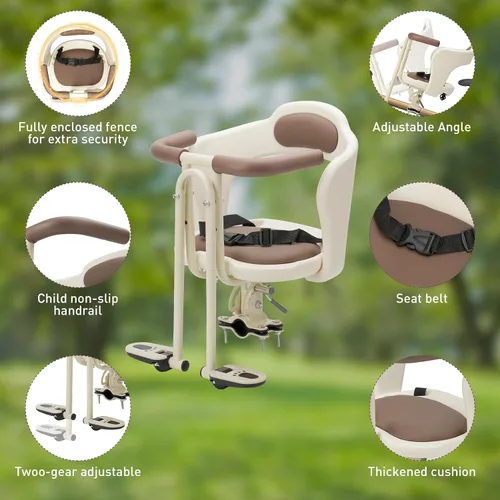 Vista 5 de Kid's Bike seat Front Child Carrier Bike Chair for Bicycle Kids seat for Children 2~4 Years,Weight 55 lbs blanco roto montado en el frente