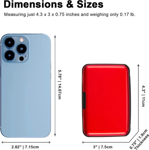 Vista 16 de Soporte para tarjetas de crédito, cartera metálica con bloqueo RFID para tarjetas de identificación para mujeres y hombres, funda rígida de aluminio