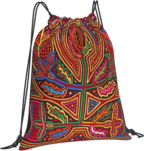 Vista 2 de Mola De Panamá Mochila Deportiva Bolsa De Gimnasio Bolsa De Cordón Bolsa De Cuerda Para Yoga Natación Para Hombres Mujeres, Mola De Panamá1