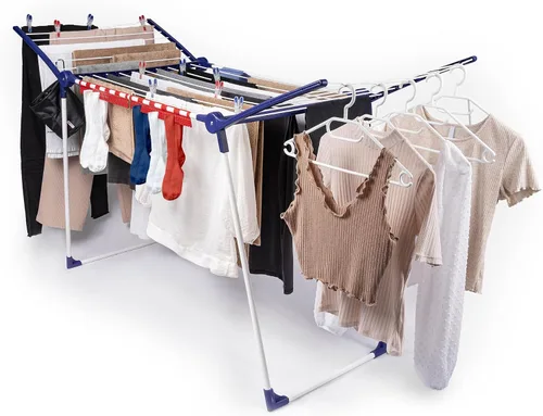 Vista 7 de Leifheit Pegasus 200 - Aireador de ropa de pie sólido con accesorios, perchero plegable para exteriores e interiores, 65.6 ft con 4 clips para secar