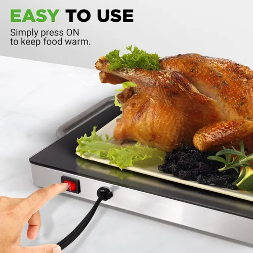 Vista 3 de NutriChef - Charola para conservar los alimentos calientes. Plato caliente para alimentos con vidrio resistente que irradia calor
