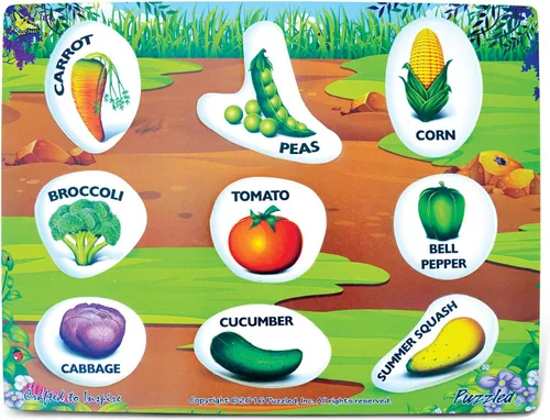 Vista 2 de Puzzled Rompecabezas de clavijas de verduras - Juego de rompecabezas de madera para producir alimentos, rompecabezas de juguete fácil de jugar