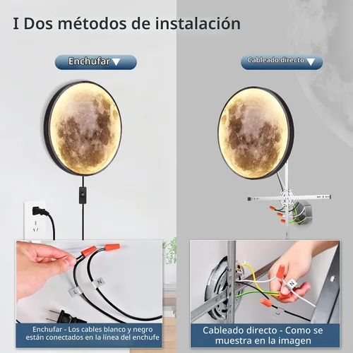 Vista 6 de Lámpara de pared de luna regulable de 9.5 pulgadas con control remoto, moderna lámpara de pared LED enchufable, lámpara de pared negra de 12 W