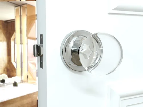 Vista 6 de Paquete de 7 pomos redondos de privacidad para puerta de cristal, roseta redonda cromada