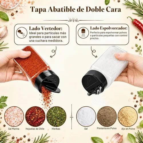 Vista 6 de Bekith Paquete de 16 tarros de plástico para especias de 9 onzas con tapa negra, botellas de plástico para especias vacíos para almacenar especias