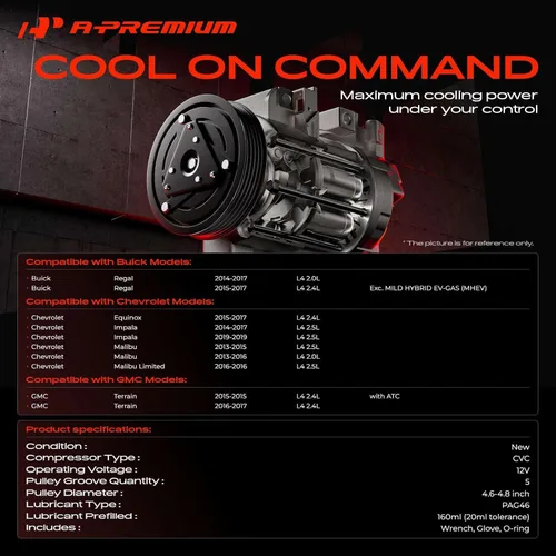 Vista 2 de A-Premium Compresor de Aire Acondicionado AC con Embrague Compatible con Chevrolet Equinox 2016-2017, Impala 2014-2015, Malibu 2013-2016, GMC