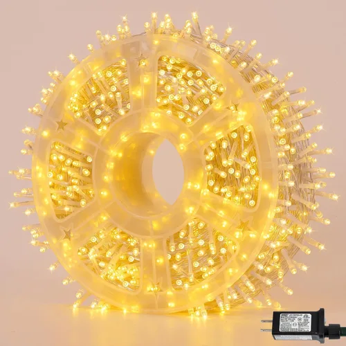 Vista 18 de Guirnalda de 1000 luces LED azules, luces de Navidad de 328 pies para exteriores, impermeables, con enchufe, alambre transparente, luces de árbol