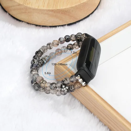 Vista 4 de Pulsera de cuentas compatible con Fitbit Inspire 3 para mujer, cuentas de perlas hechas a mano, banda elástica para reloj Fitbit Inspire 3 Fitness