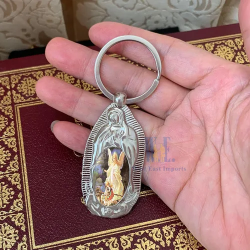 Vista 5 de 12 piezas personalizadas de bautismo de recuerdo de fiesta, llavero de metal de ángel de la guarda, regalo de bautizo para grabado de invitados