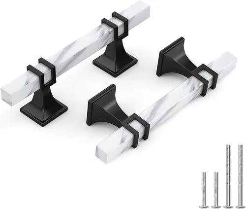 Vista 20 de Haliwu Paquete de 5 tiradores de gabinete con barra en T negra y dorada de 3 pulgadas, tiradores de puerta para armarios de cocina, manijas de zinc