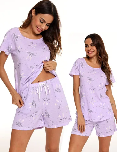 Vista 2 de ENJOYNIGHT - Conjunto de pantalones cortos de pijama para mujer, pijamas de algodón para verano, ropa de dormir con bolsillos