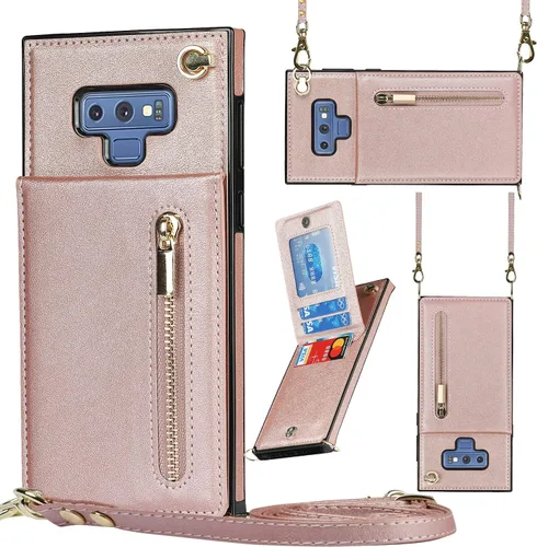 Vista 12 de Funda para teléfono Samsung Galaxy Note 9 con correa cruzada, tarjetero de cuero, ranuras de crédito, soporte magnético, accesorio para celular