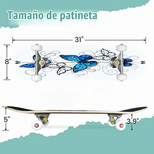 Vista 4 de Patinetas Composición de mariposas azules Morpho y mariposas blancas sobre blanco Monopatín cóncavo clásico Cosas geniales Regalos para adolescentes