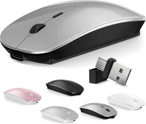Vista 7 de Mouse para MacBook Mouse inalámbrico Bluetooth portátil MacBook Air Mac Pro recargable silencioso PC iPad ratón óptico con interruptor de modo dual