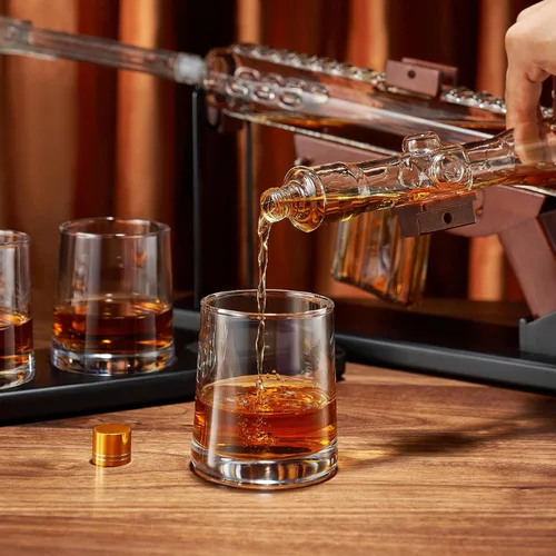 Vista 6 de Decantador de Francotirador Grande de 18", Regalos para Hombres Papá, Juego de Decantador de Whisky - Pistola de Vidrio con Mira de Francotirador AR