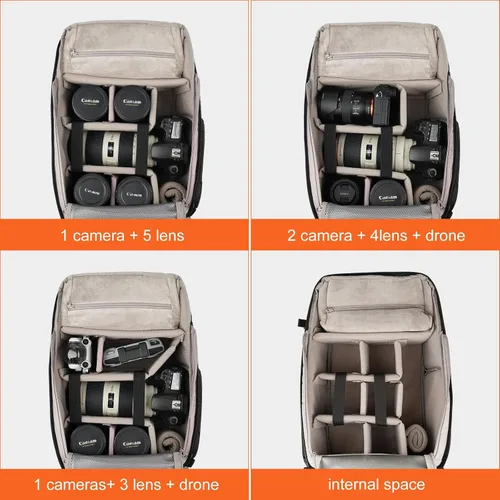 Vista 3 de Besnfoto Mochila impermeable para cámara DSLR/SLR sin espejo, bolsa de fotos para hombres con compartimento para computadora portátil para viajes