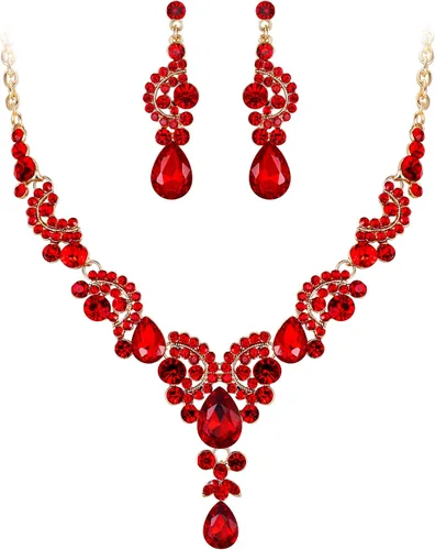 Vista 30 de Ever Faith - Conjunto de collar y aretes de lágrima con cristales de diamantes de imitación para novia, ondas florales