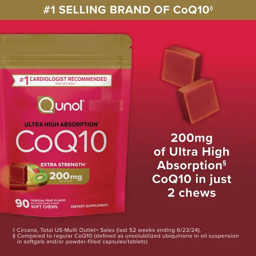 Vista 6 de Qunol CoQ10 200 mg Gomitas Blandas, Suplemento de Coenzima Q10 de Fuerza Extra y Ultra Alta Absorción, Suplemento Recomendado por el #1 Cardiólogo
