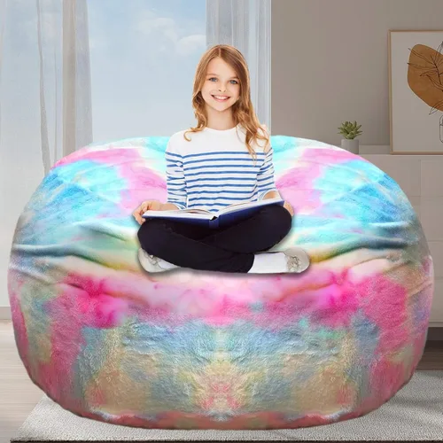 Vista 53 de Puf para adultos y niños sin relleno, sofá perezoso suave y redondo, funda de sofá de puf clásico, saco de amor para dormitorio, silla de lectura