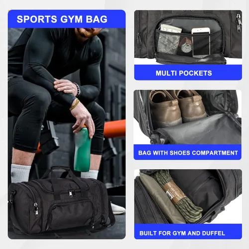 Vista 3 de Bolsa de gimnasio para hombres y mujeres con compartimento para zapatos, deporte, fin de semana, viajes, durante la noche, bolsa de transporte