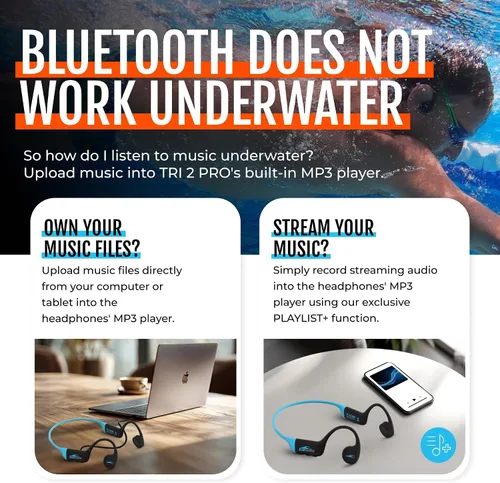 Vista 7 de H2O Audio TRI 2 PRO Auriculares multideportivos impermeables con conducción ósea abierta, Bluetooth 5.3 para correr y ciclismo, modo MP3