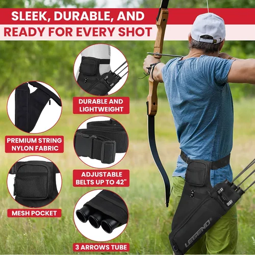 Vista 3 de LEGEND First Archery - Funda para flechas, carcaj de cadera con cinturón ajustable y 3 tubos de flecha, material de nailon duradero con ranura en T