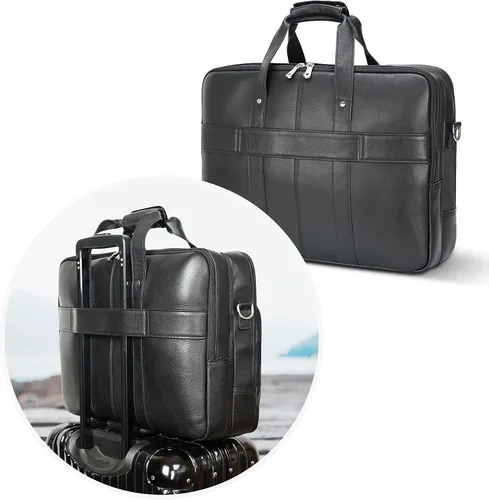 Vista 4 de Polare - Maletín de cuero de grano completo XL de 18 pulgadas para hombres, maletín de viaje de negocios, bolsa de mensajero para portátil de 17.3