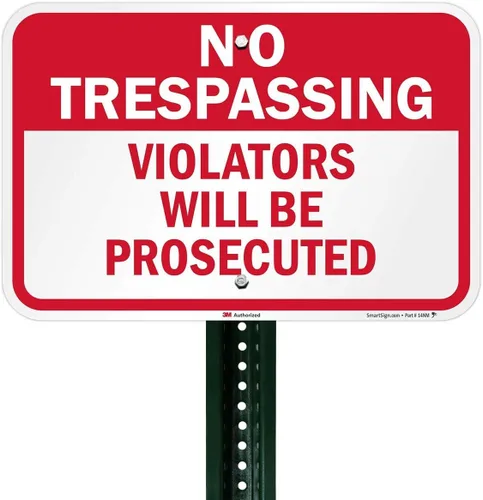 Vista 3 de SmartSign Letrero con texto en inglés "No Trespassing - Violators Will Be Prosecuted", aluminio reflectante de grado de ingeniero 3M de 12 x 18