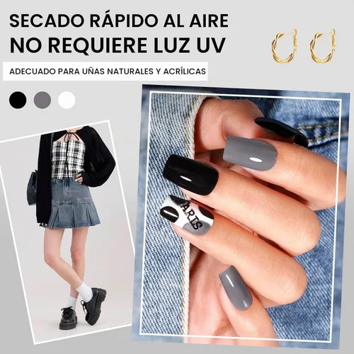 Vista 4 de GELLEN Juego de Esmalte de Uñas en 4 Colores Negro, Blanco, Gris & Base y Capa Superior, Esmalte de Uñas de Tendencia Otoño/Invierno Negro, Blanco