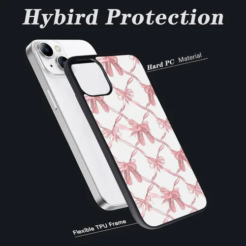 Vista 4 de Funda protectora de lazo rosa compatible con iPhone 11, diseño de pajarita personalizada con material de TPU suave para mujeres y niñas (cordón)