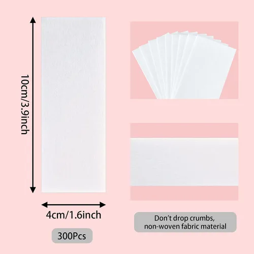 Vista 2 de Tiras de cera para depilación, 300 piezas de 1.6 x 3.9 pulgadas, tiras de cera no tejidas para depilación, tiras de papel de cera facial