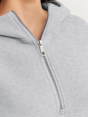 Vista 3 de Trendy Queen Sudaderas con capucha para mujer, con cremallera de un cuarto, sudaderas de gran tamaño, media cremallera con bolsillos, ropa de otoño