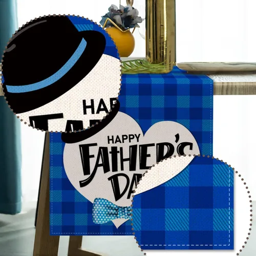 Vista 3 de Vohado Camino de mesa para el día del padre, diseño de búfalo azul a cuadros Best Dad Ever para interiores y exteriores, decoración de fiesta