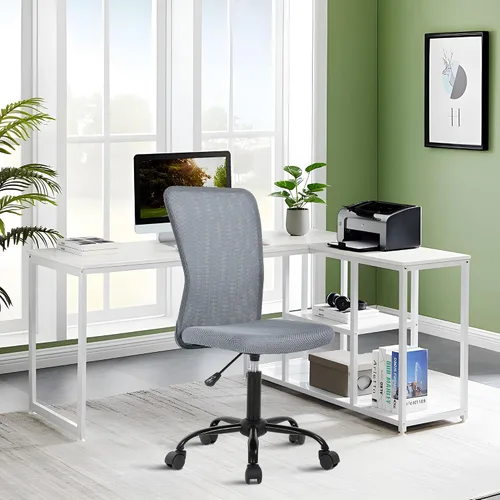 Vista 9 de Silla de oficina sin brazos, silla de oficina ergonómica de malla con respaldo alto con soporte lumbar, sillas de computadora, silla con ruedas