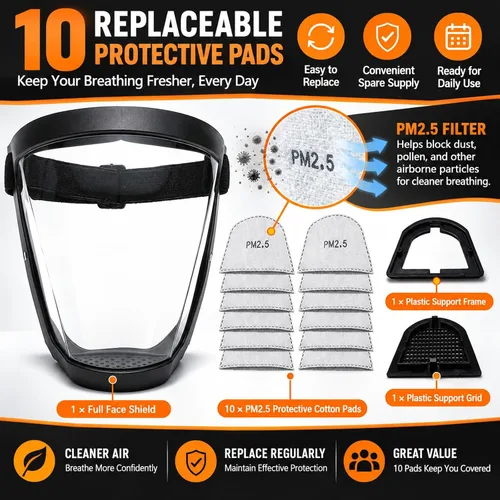 Vista 3 de Protector facial completo, protector facial antivaho transparente