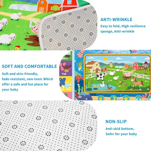 Vista 5 de Tapete de juego para el suelo, tapete de juego para niños, tapete educativo para el tiempo boca abajo, tapetes de juego ABC suaves para niños
