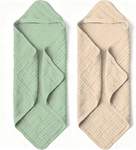 Vista 11 de Toallas de baño con capucha de muselina orgánica, paquete de 2 toallas de baño 100% algodón orgánico para bebés, bebés, niños pequeños, 32 x 32