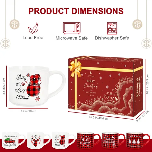 Vista 3 de QIKSION Juego de 6 Tazas de Café Navideñas de 16 oz, Grandes Tazas de Chocolate Caliente, Juego de Tazas de Cerámica de Cocoa para Vacaciones Regalo