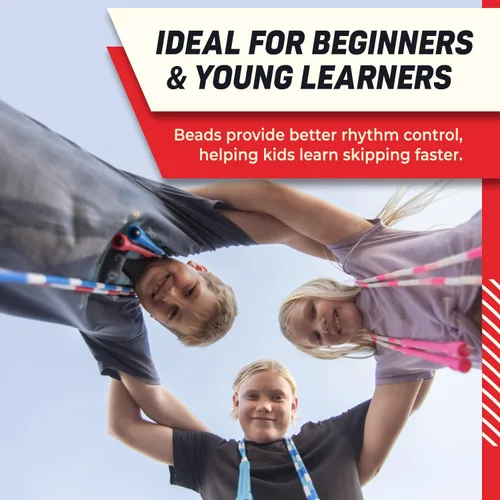 Vista 5 de Cuerda de saltar de ejercicio con cuentas para niños, cuerda de saltar segmentada para niños, cuentas duraderas e inastillables para exteriores